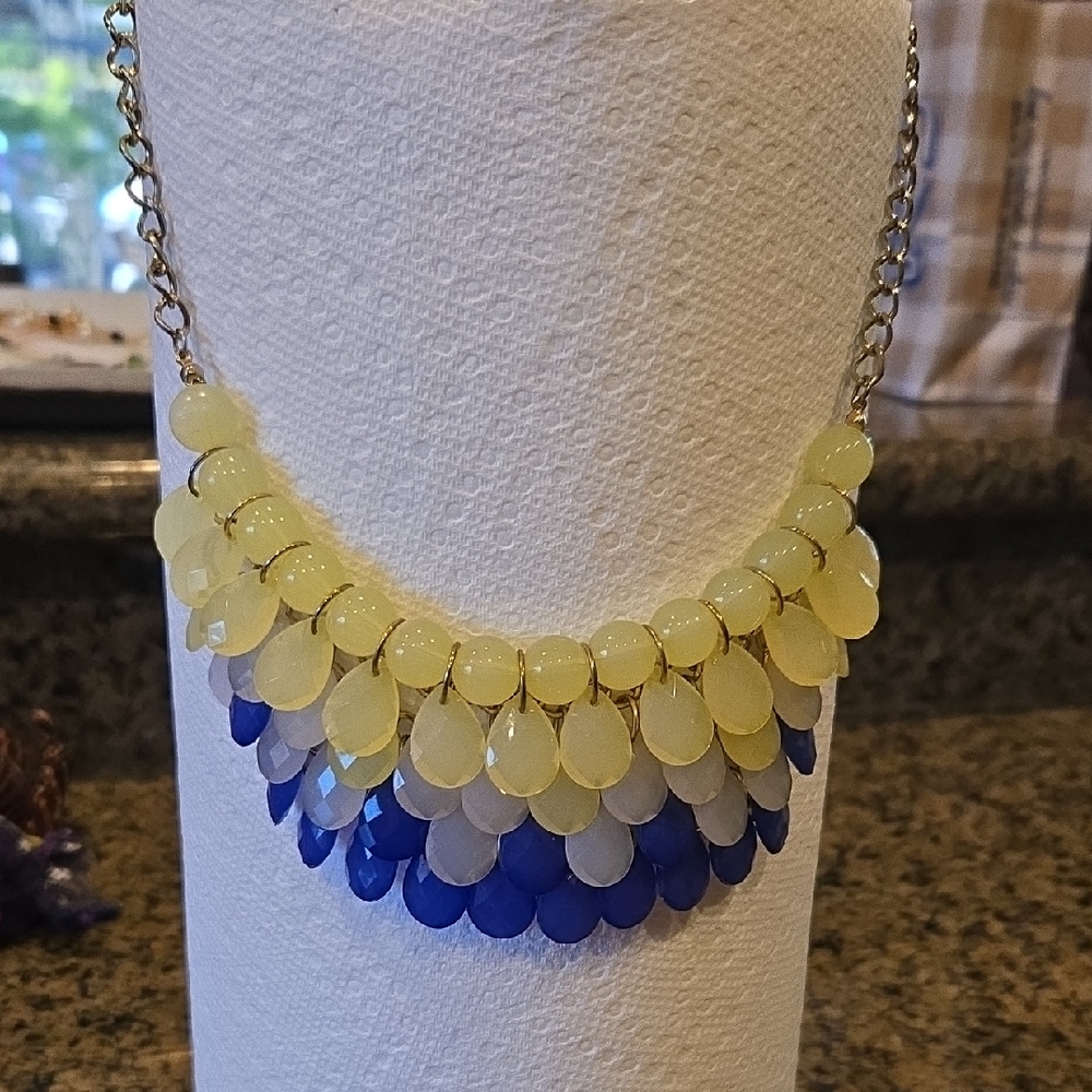 Very Pretty Blue & Yellow Acrylic Necklace